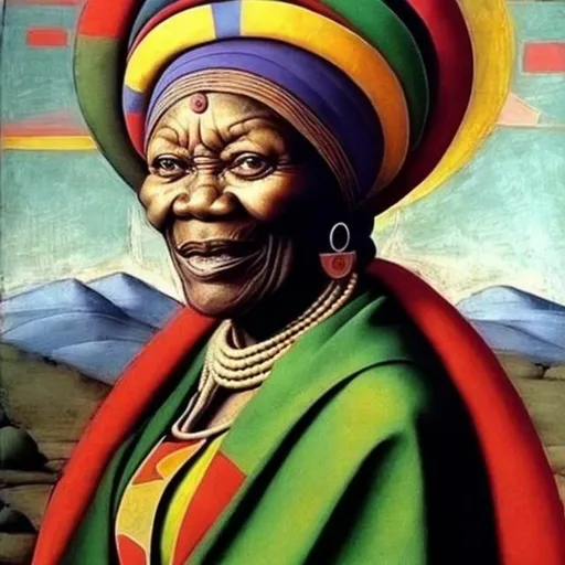 Prompt: Raphael masterpieces, Esther Mahlangu renditions super realism