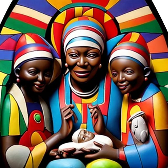 Prompt: Nativity masterpieces, Esther Mahlangu renditions super realism