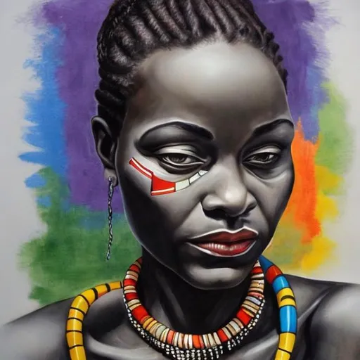 Prompt: Helena Frenkiel masterpieces, Ndebele renditions super realism