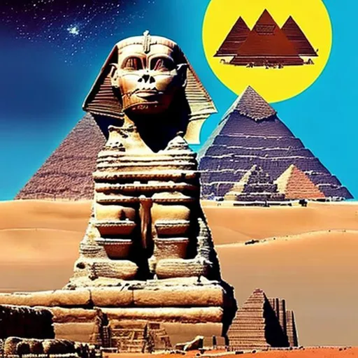 Prompt: International black history month 2024 Iconic posters with the sphinx and pyramids, Zulu renditions, super realism masterpieces