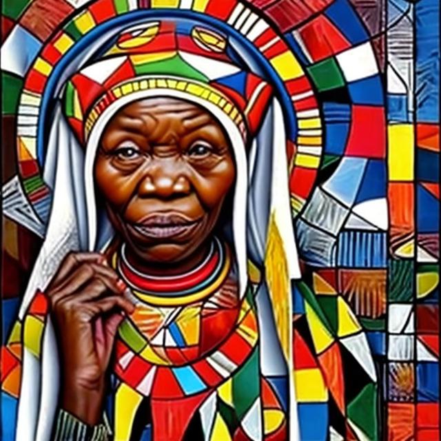 Prompt: Nativity masterpieces, Esther Mahlangu renditions super realism