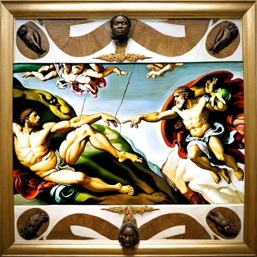 Prompt: Michael Angelo, The Creation of Adam,
 super realism Zulu renditions