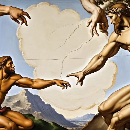 Prompt: Michael Angelo, The Creation of Adam,
 super realism Zulu renditions