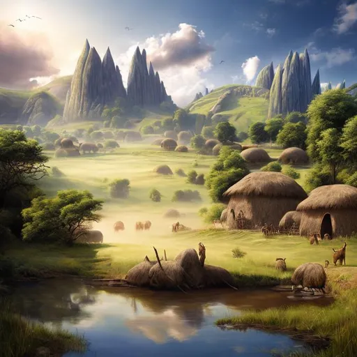 Prompt: Idyllic landscape Zulu rendition super realism