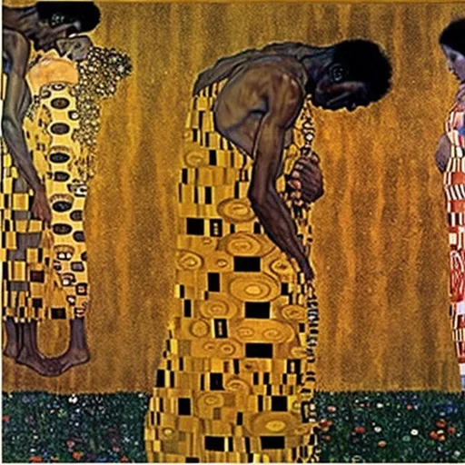 Prompt: Gustav Klimt, Death and Life, 1908 and 1911 Zulu rendition super realism