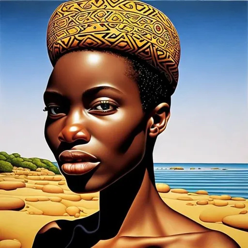 Prompt: Patrick Hughes masterpieces,Ndebele renditions super realism