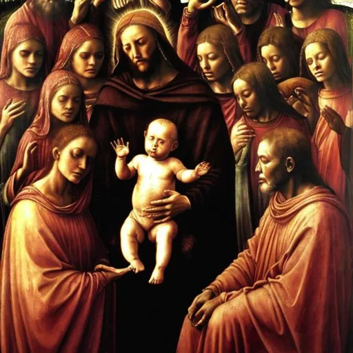Prompt: Masaccio, Virgin and Child With Angels Massai rendition super realism