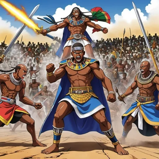 Prompt: Manga Anime epic battle scenes, Ndebele renditions