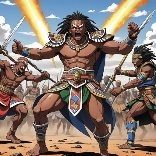 Prompt: Manga Anime epic battle scenes, Ndebele renditions