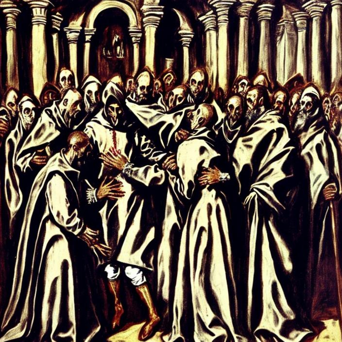 Prompt: EL Greco, The Burial Of Count Orgaz Zulu rendition super realism