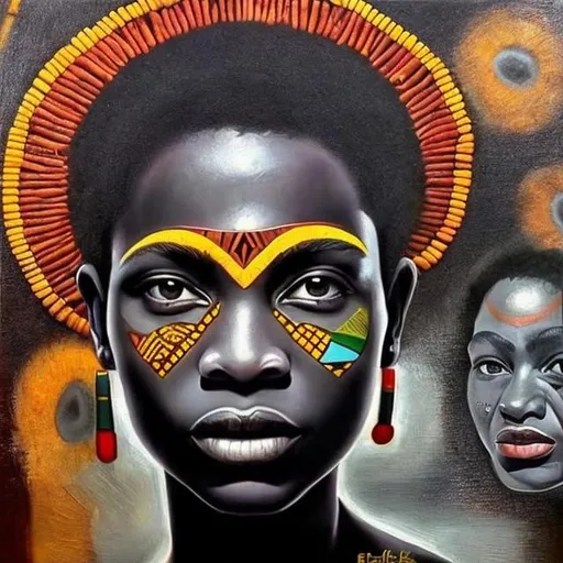 Prompt: Felix Feneone masterpieces, Ndebele renditions super realism