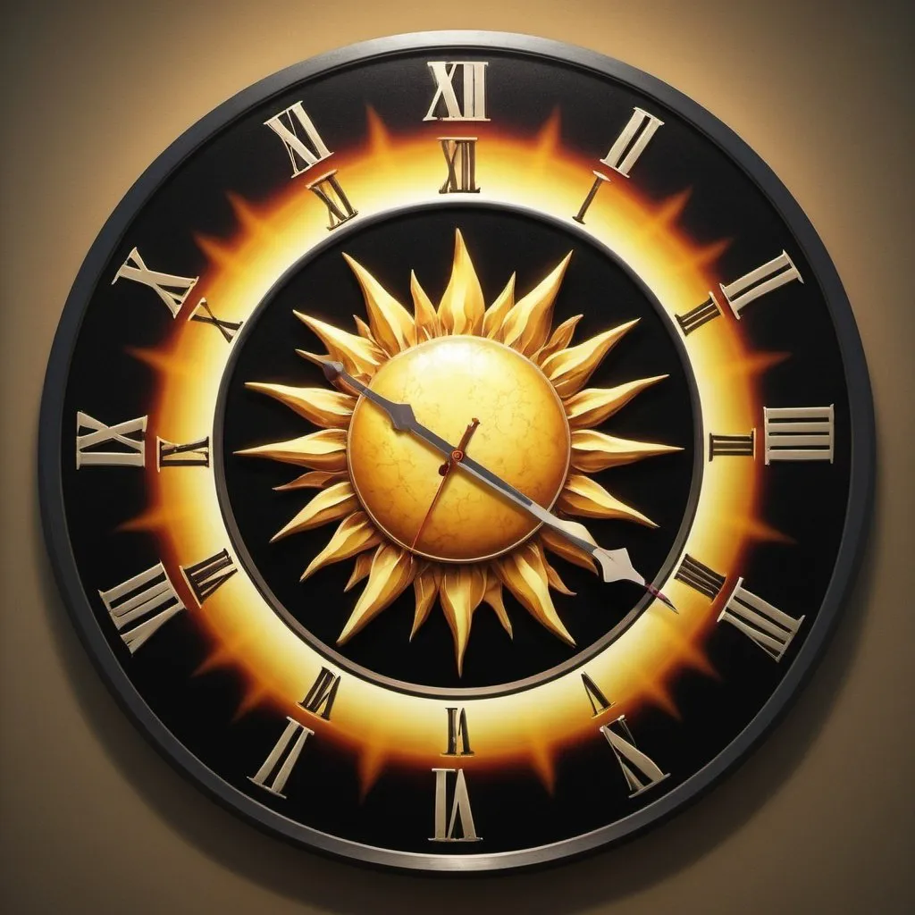 Prompt: nuclear,clocks,Big clock,small clocks,stars,sun