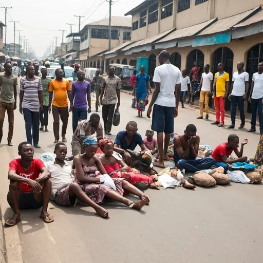 Prompt: People suffering on the street of Lagos.People suffering on the street of Lagos.