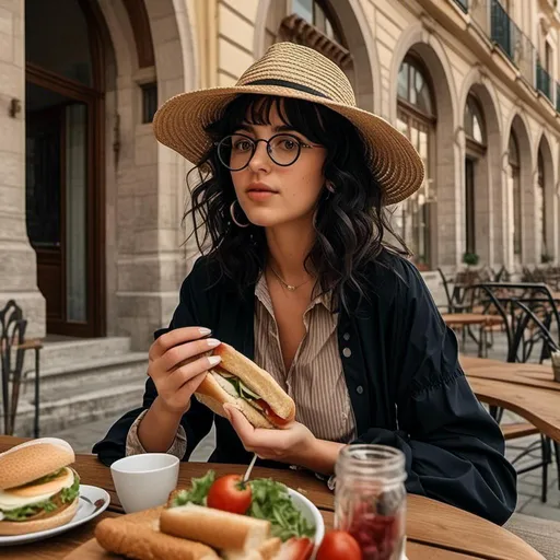 Prompt: <mymodel> Justine woman eating a sandwich 