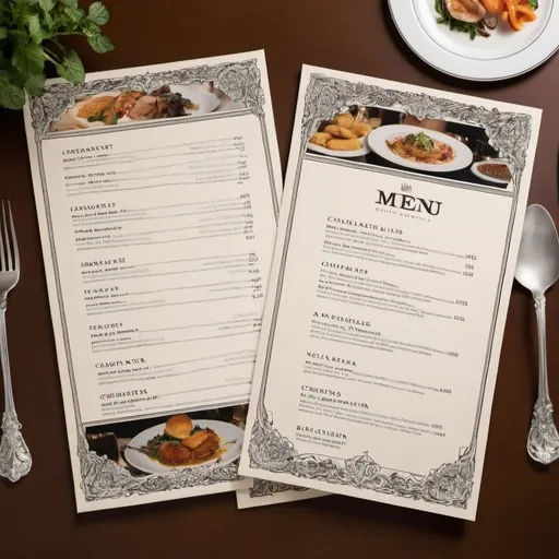 Prompt: a fancy restaurant menu that is 8.5 inches wide and 11 inches long
