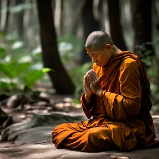 Prompt: monk praying forest

