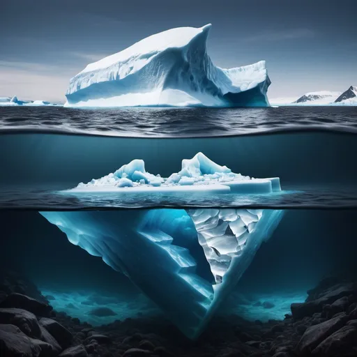 Prompt: iceberg over and under water