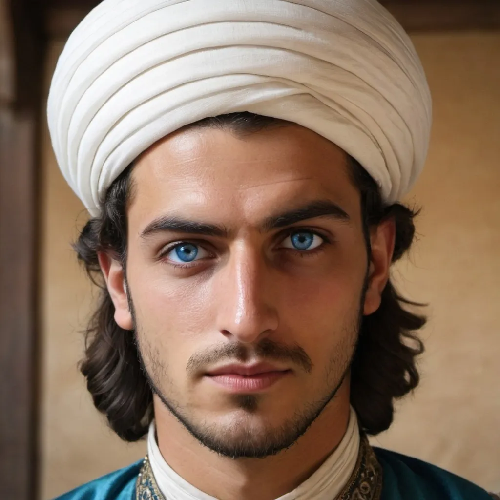 Prompt: Give me a picture of a  young  ottoman ibéric  man, what does ottoman andalouse ibéric  man with blue eyes look like for real ?