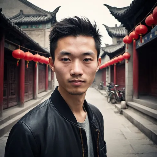 Prompt: « Le voyage de Ting-Tang en Chine ». make a real photo for the cover of my book. Ting-Tang is a young man , he is an urban designer