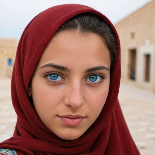 Prompt: Give me a picture of a  young Lybian Tunisian ibéric woman, what does a Lybian Tunisian ibéric woman with blue eyes look like for real ?