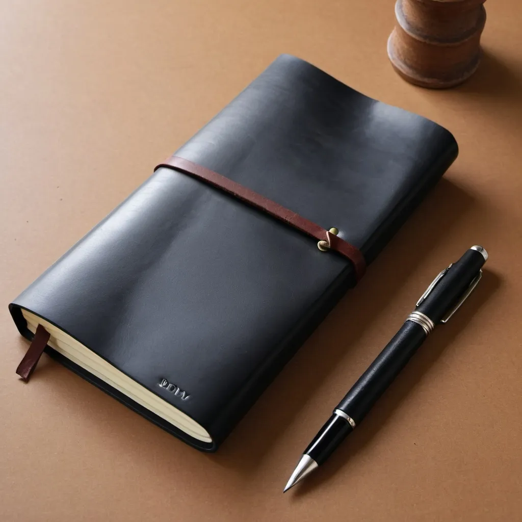 Prompt: Draw me a realistic tall size travel notebook with a leather cover