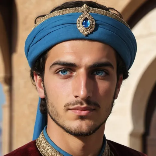 Prompt: Give me a picture of a  young  ottoman ibéric  man, what does ottoman andalouse ibéric  man with blue eyes look like for real ?