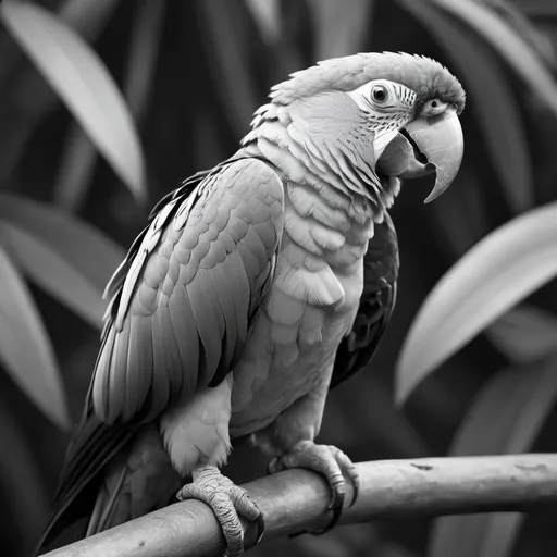 Prompt: Colorless illustration of the parrot of amazonie in the days, colorless