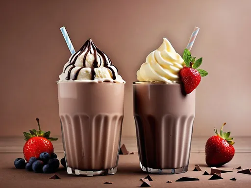 Prompt: I want a chocolate milkshake with vanilla ice cream and fruits.




