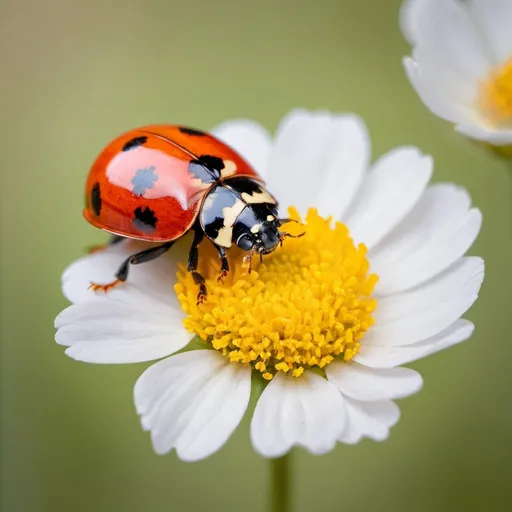 Prompt: Photo of a 7-spot ladybird on a flower in the style of jacky parker photography