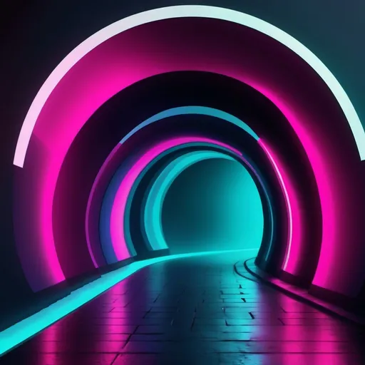 Prompt: Abstract illustration colorful shapes, neon realism style, layered, soft rounded forms, subtle gradients, bold patterns

In that style, make an underground deep dark tunnel
