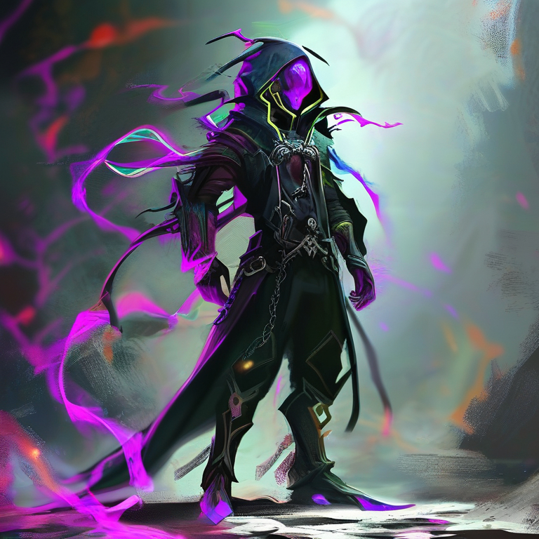 Prompt: A Full Body Concept Character  Design, Neon ShaoDaowPunk style Anargy Elementalist from the LoreDark clan in Wrath form