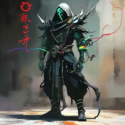 Prompt: A Full Body Concept Character  Design, Neon ShaoDaowPunk style Of Anargy Shifter  from the  LoreDark clan on Wrath Form