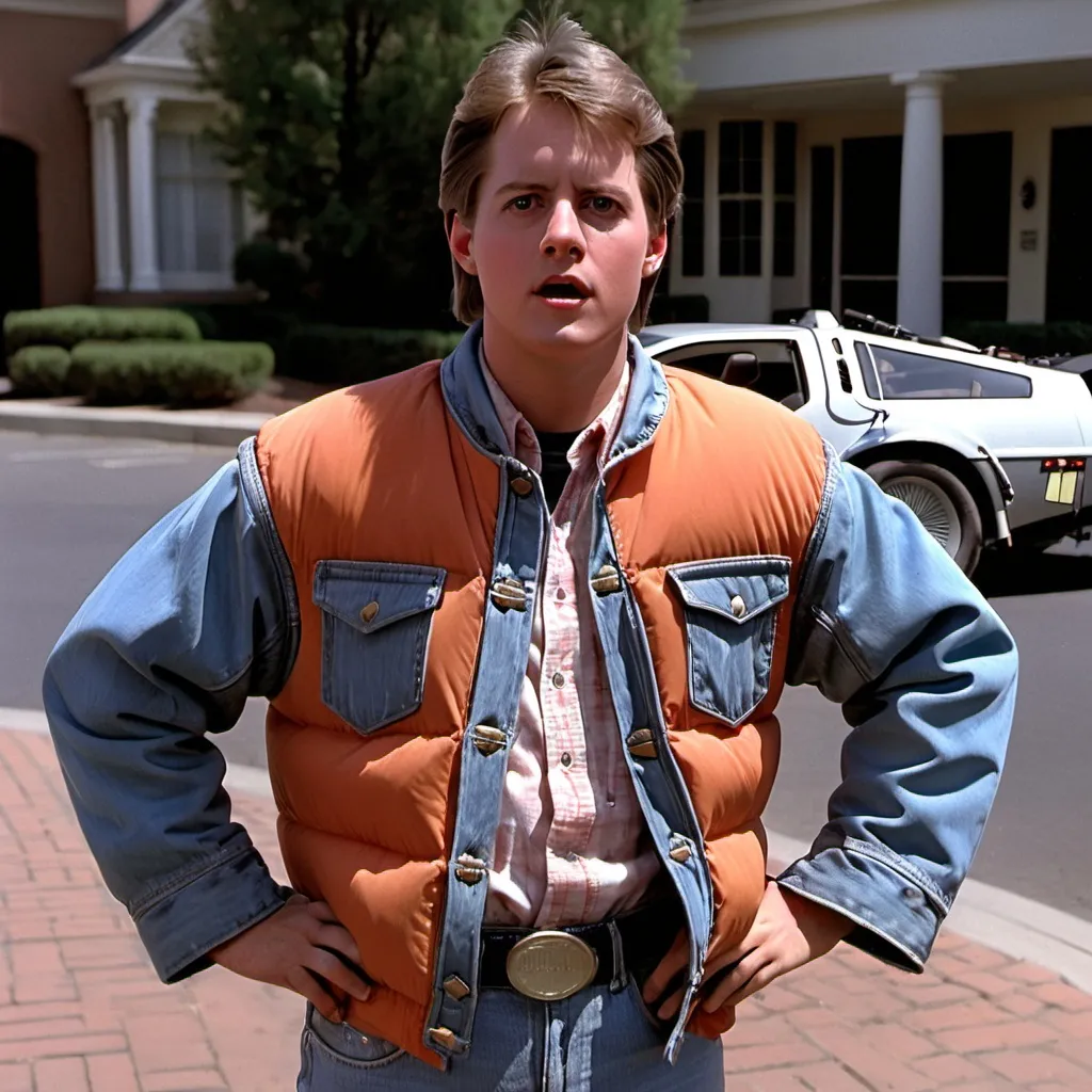 Prompt: Guy wearing Marty's Jacket from Back to the Future, Part II