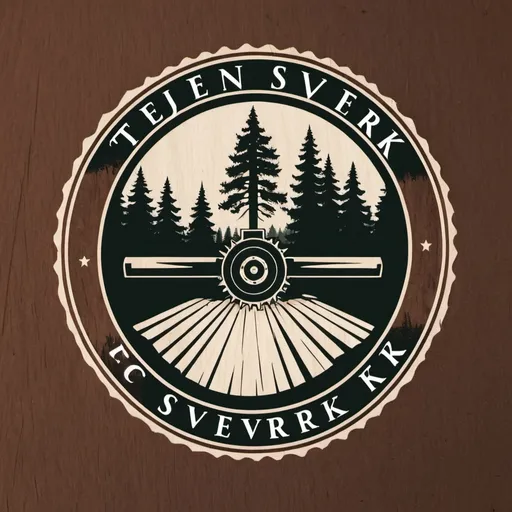 Prompt: a logo for a sawmill named  Tejn Savværk with a sawblade and some trees
