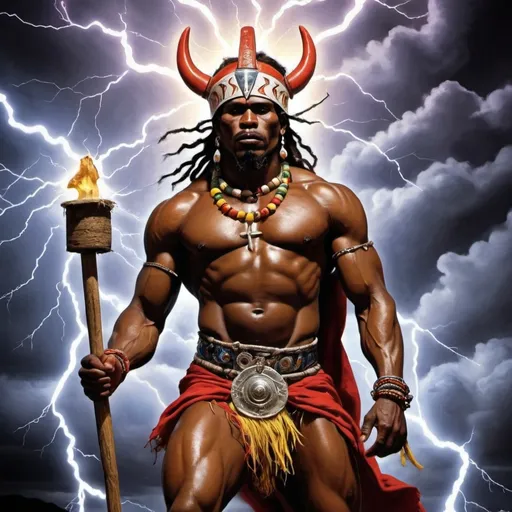 Prompt: in the Santeria religion Chango the god of thunder and lightening
