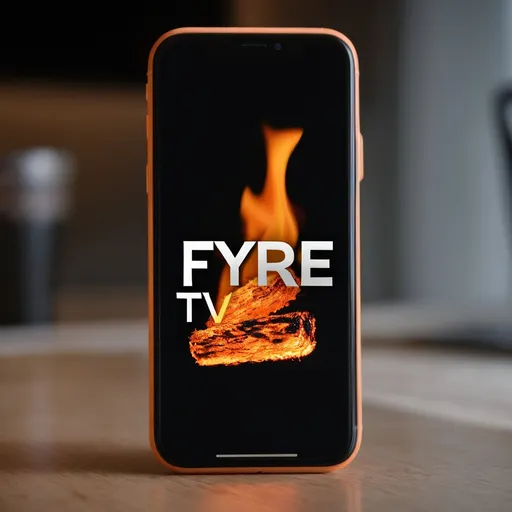 Prompt: A phone on fire with the word “FYRE TV” on the front screen