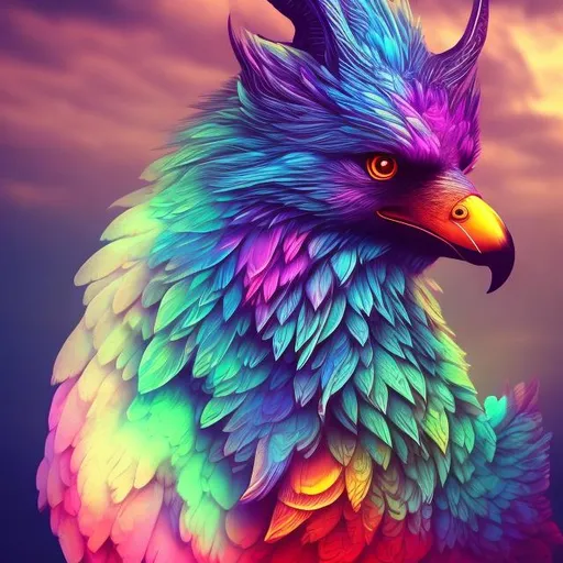 Prompt:  Beautiful bird sitting on a wolf's head. realistic, pretty, colorful,  8k 