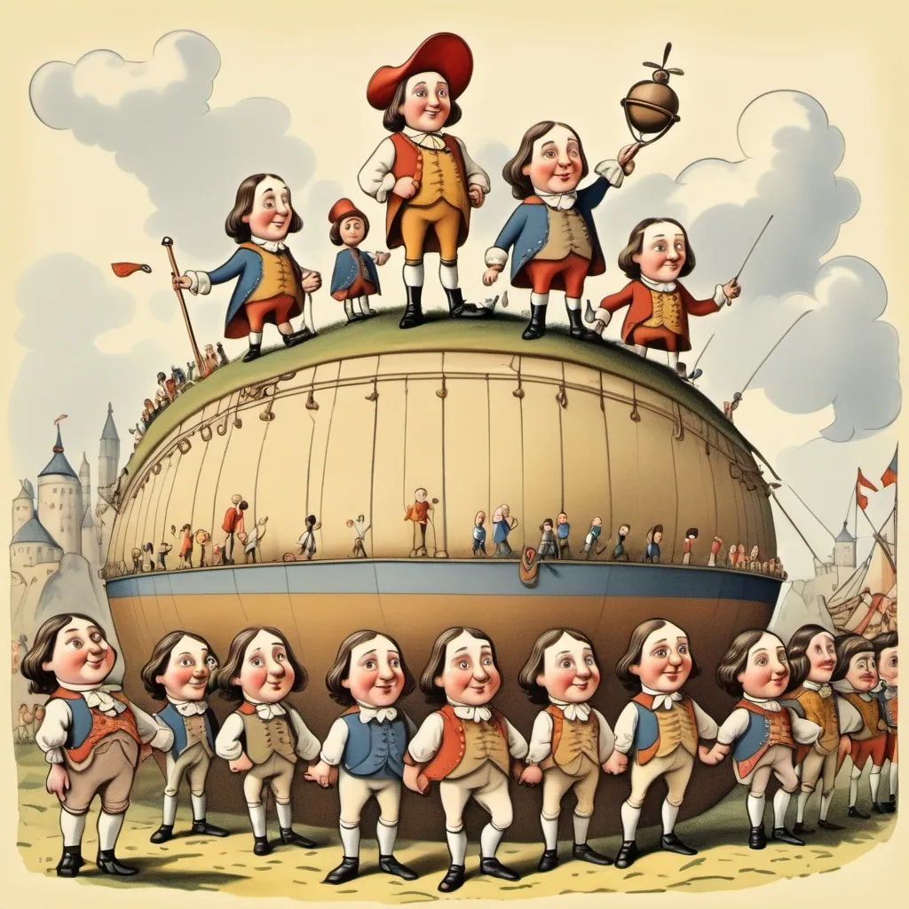 Prompt: lilliputians described in Gulliver's travels in a cartoon style 

