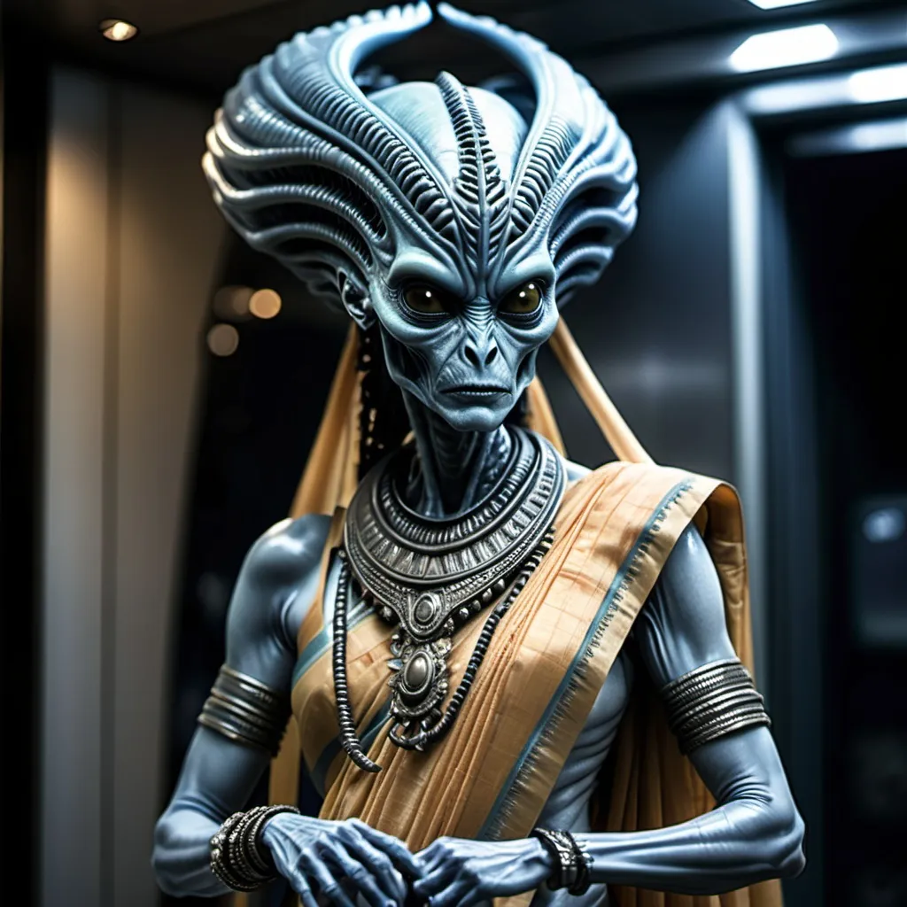 Prompt: Alien queen from 'Alien' movie in sari