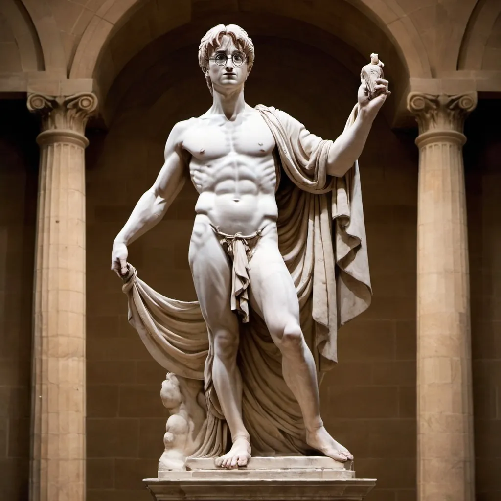 Prompt: Harry Potter as the Greek Statue of David