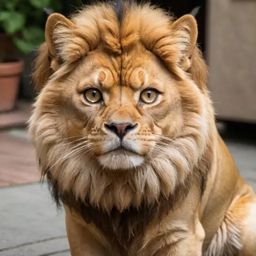 Prompt: A cat with a dog face  with a lion body
