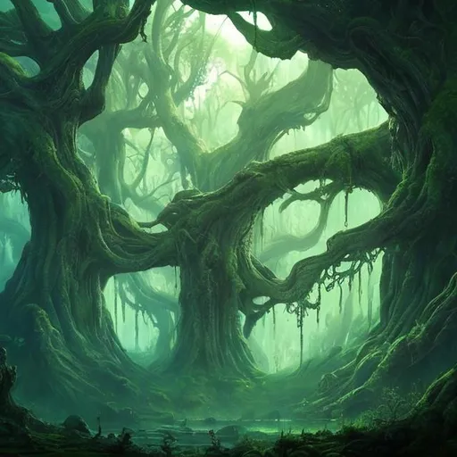 Prompt: ancient forest, fantasy art, ultra hi detail, magical, green, large canopy