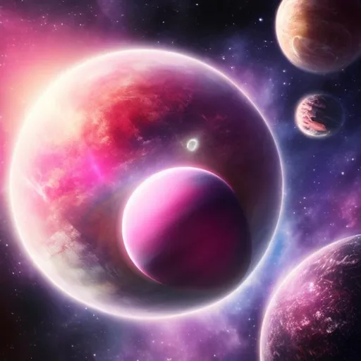 Prompt: A pink planet floating in space. 