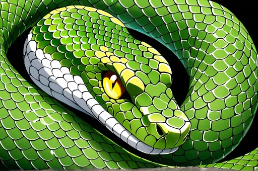 Prompt: anime, Snake, Yellow eyes, green scales