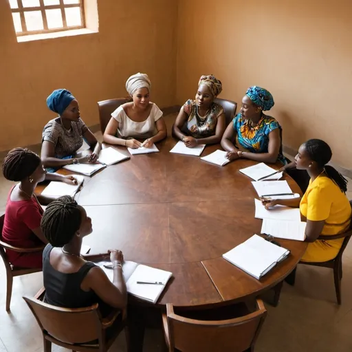 Prompt: African Women doing a meeting in a round table