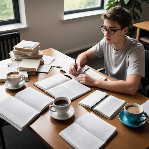 Prompt: (Scene: A student sitting at a desk with books and notes spread out. There's a cup of coffee next to them.)

Student: This time, I'm really going to study hard! I'm going to focus all day today!