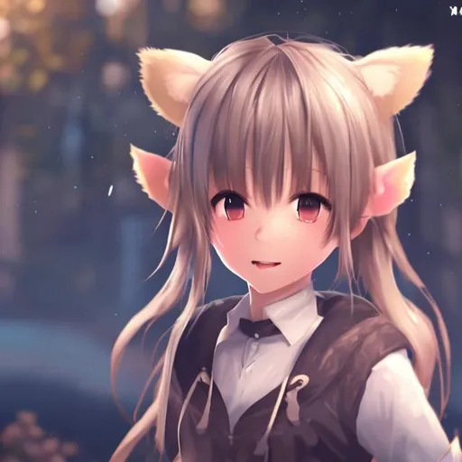 Prompt: loading screen with a cute anime girl who has short hear and bear ears
