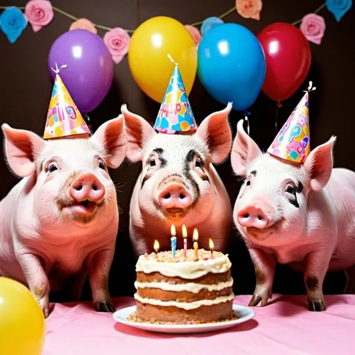 Prompt: Happy pigs having a birthday party