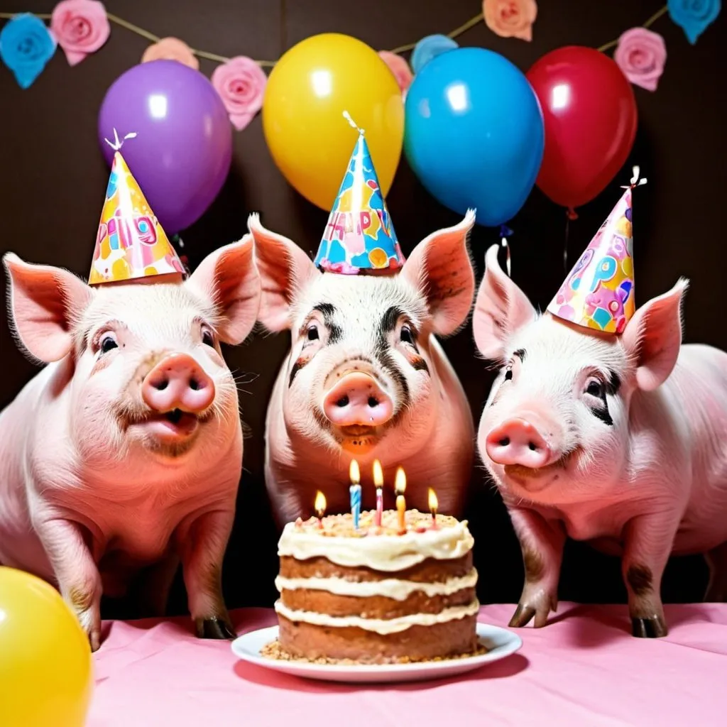 Prompt: Happy pigs having a birthday party