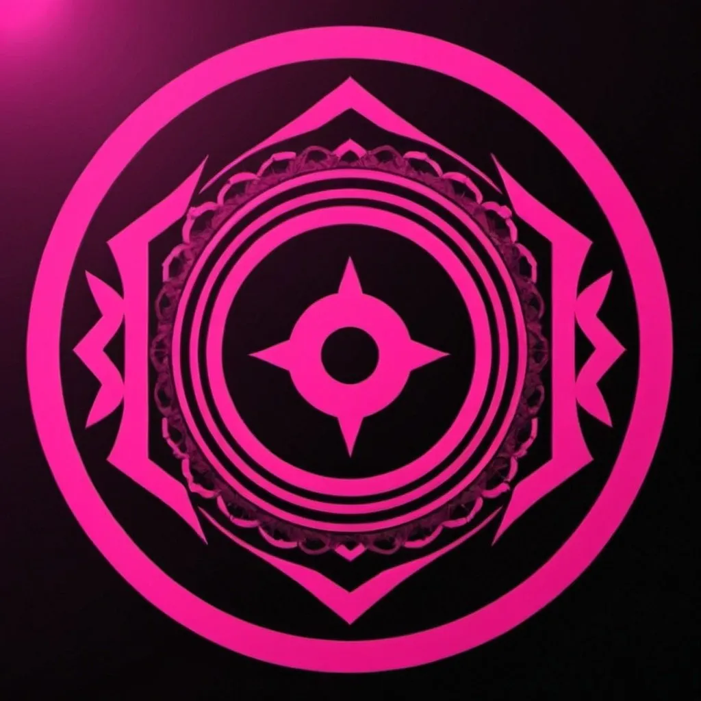 Prompt: The team name is Illusion, and I want to make an emblem that symbolizes Illusion. The color is hotpink. I want the background to be transparent, and put the team name in the bottom center with nice typography.